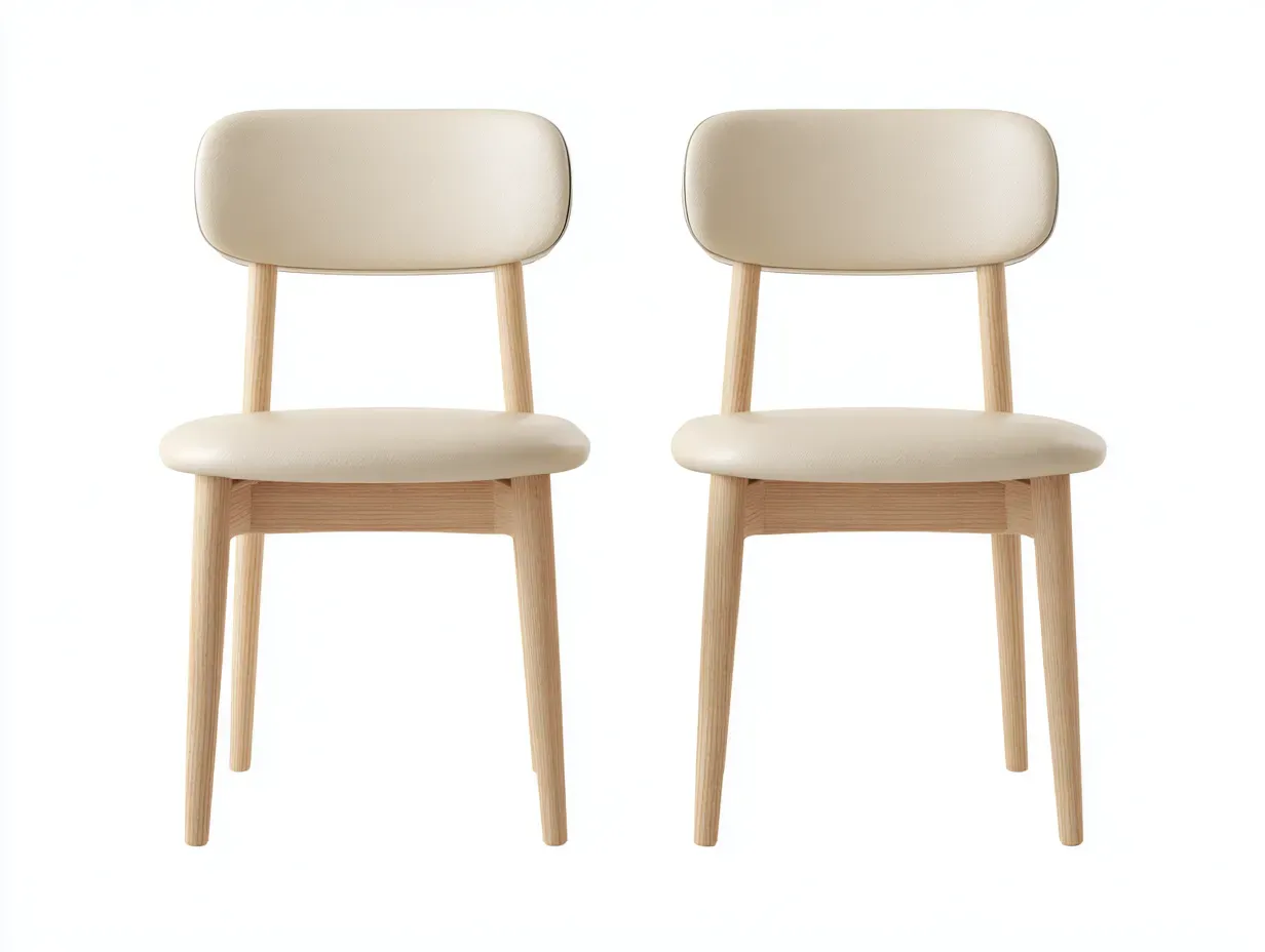 Chaise de salle à manger - bois massif-similicuir - 50x56x83 cm - crème-chêne clair - style moderne-Noriaianest