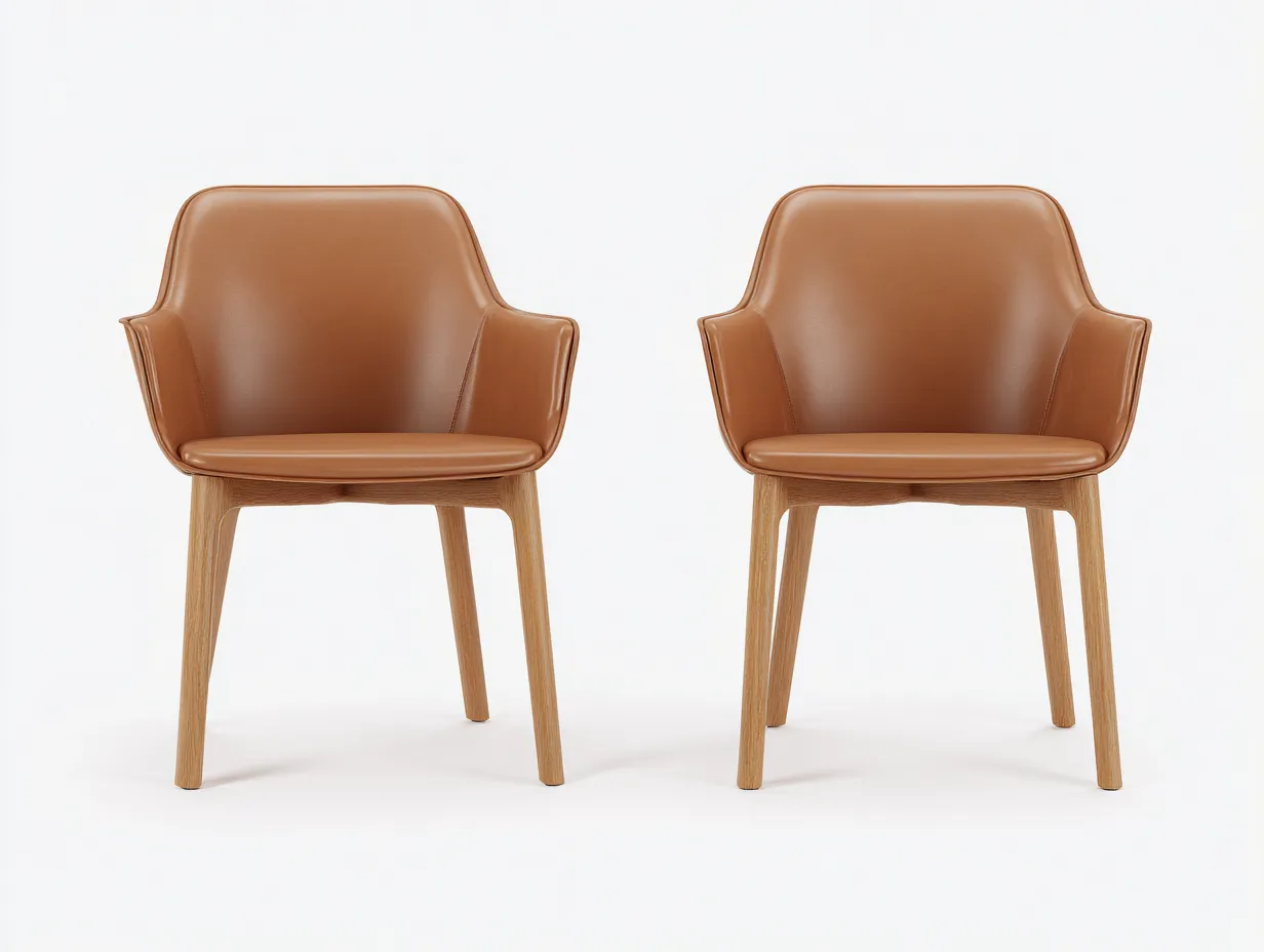 Chaise de salle à manger - similicuir-bois - 53 x 60 x 82 cm - marron clair - style moderne-Noriaianest