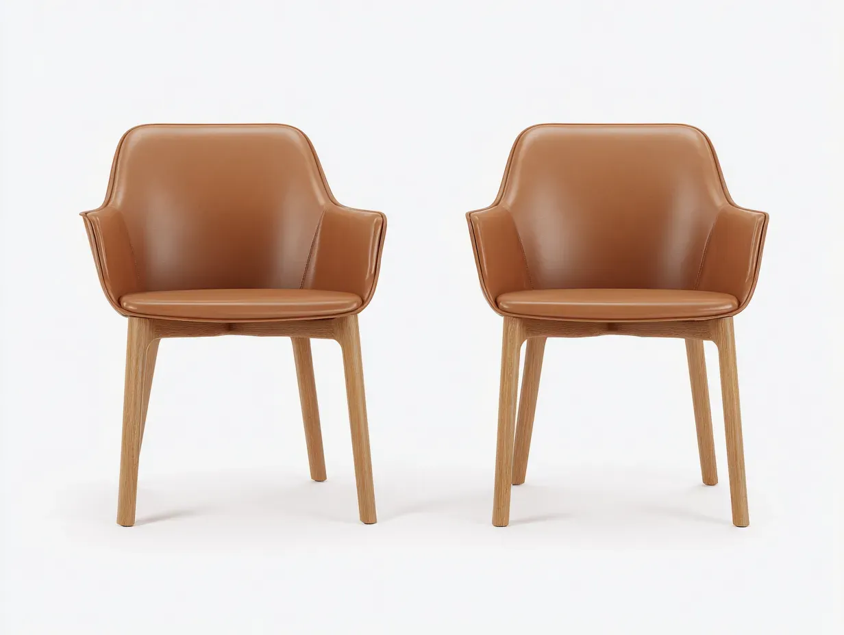 Chaise de salle à manger - similicuir-bois - 53 x 60 x 82 cm - marron clair - style moderne-Noriaianest