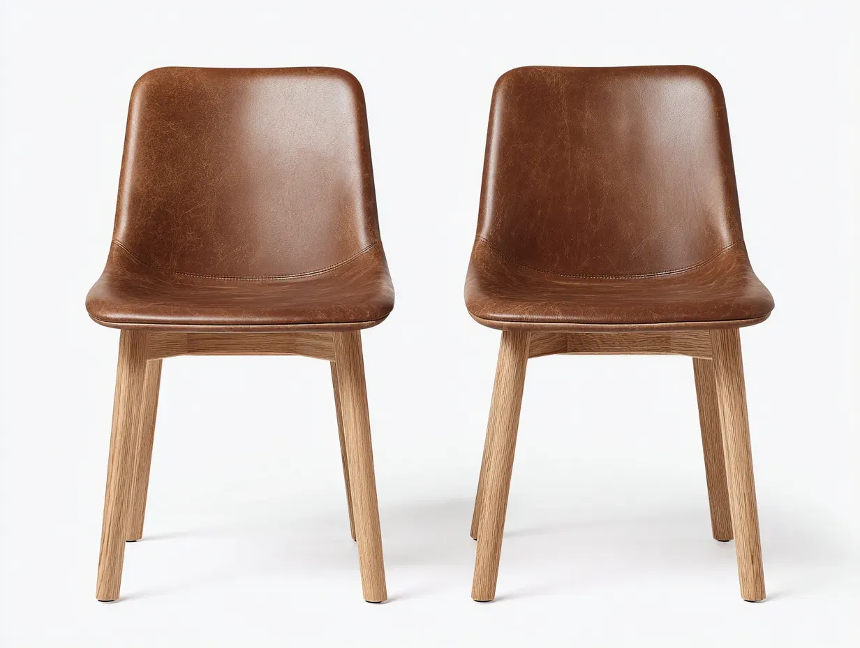 Chaise de salle à manger - bois massif-similicuir - 52x58x82 cm - brun-chêne - style moderne-Noriaianest