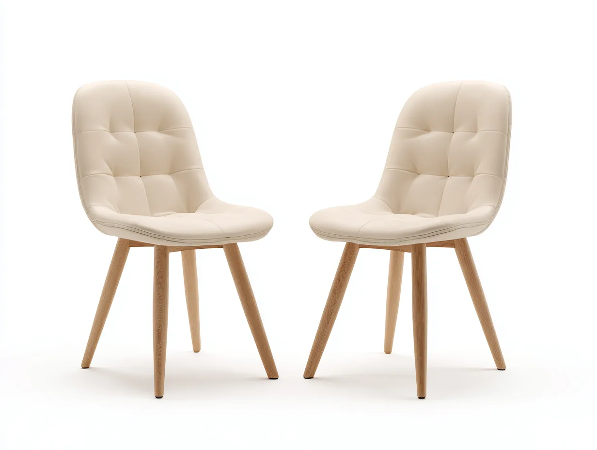 Chaise de salle à manger - bois massif-similicuir - 51x57x84 cm - crème-chêne clair - style moderne capitonné-Noriaianest