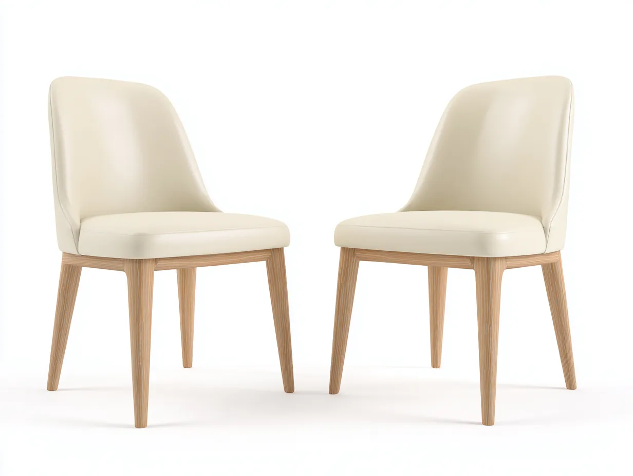Chaise de salle à manger - bois massif-similicuir - 49x55x81 cm - crème-chêne clair - style moderne-Noriaianest