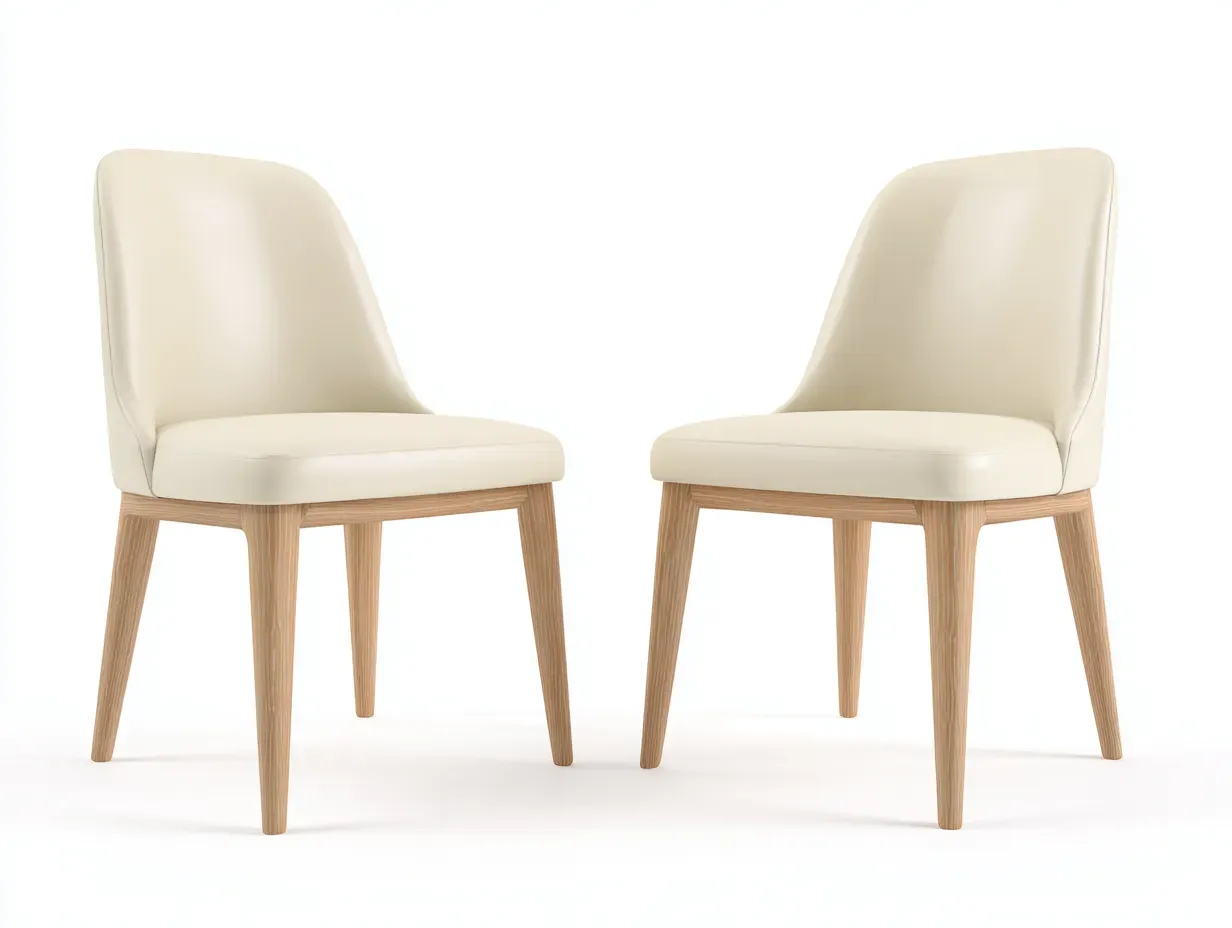 Chaise de salle à manger - bois massif-similicuir - 49x55x81 cm - crème-chêne clair - style moderne-Noriaianest