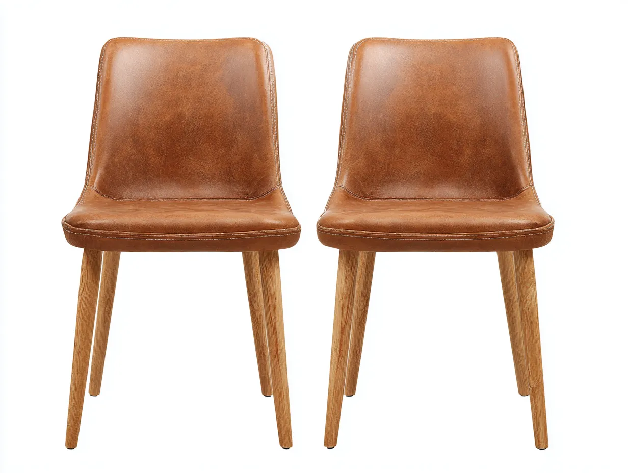 Chaise de salle à manger - similicuir-bois - 47 x 55 x 84 cm - marron clair - style moderne naturel-Noriaianest