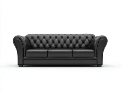 Canapé 3 places - cuir synthétique-bois - 230 x 97 x 86 cm - noir - style chesterfield moderne-Rinararoom
