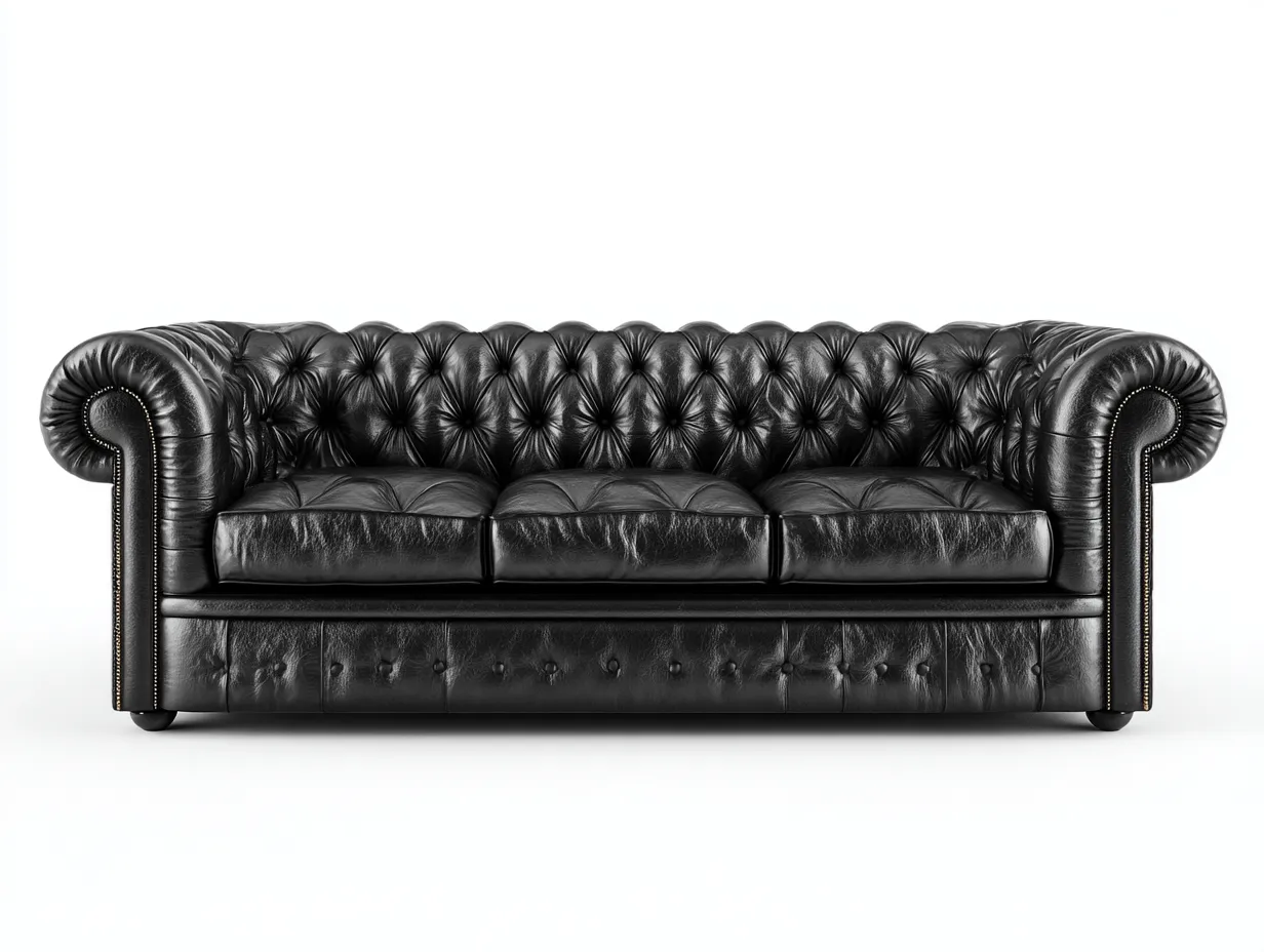 Canapé 3 places - cuir synthétique-bois - 235 x 98 x 86 cm - noir - style chesterfield-Rinararoom