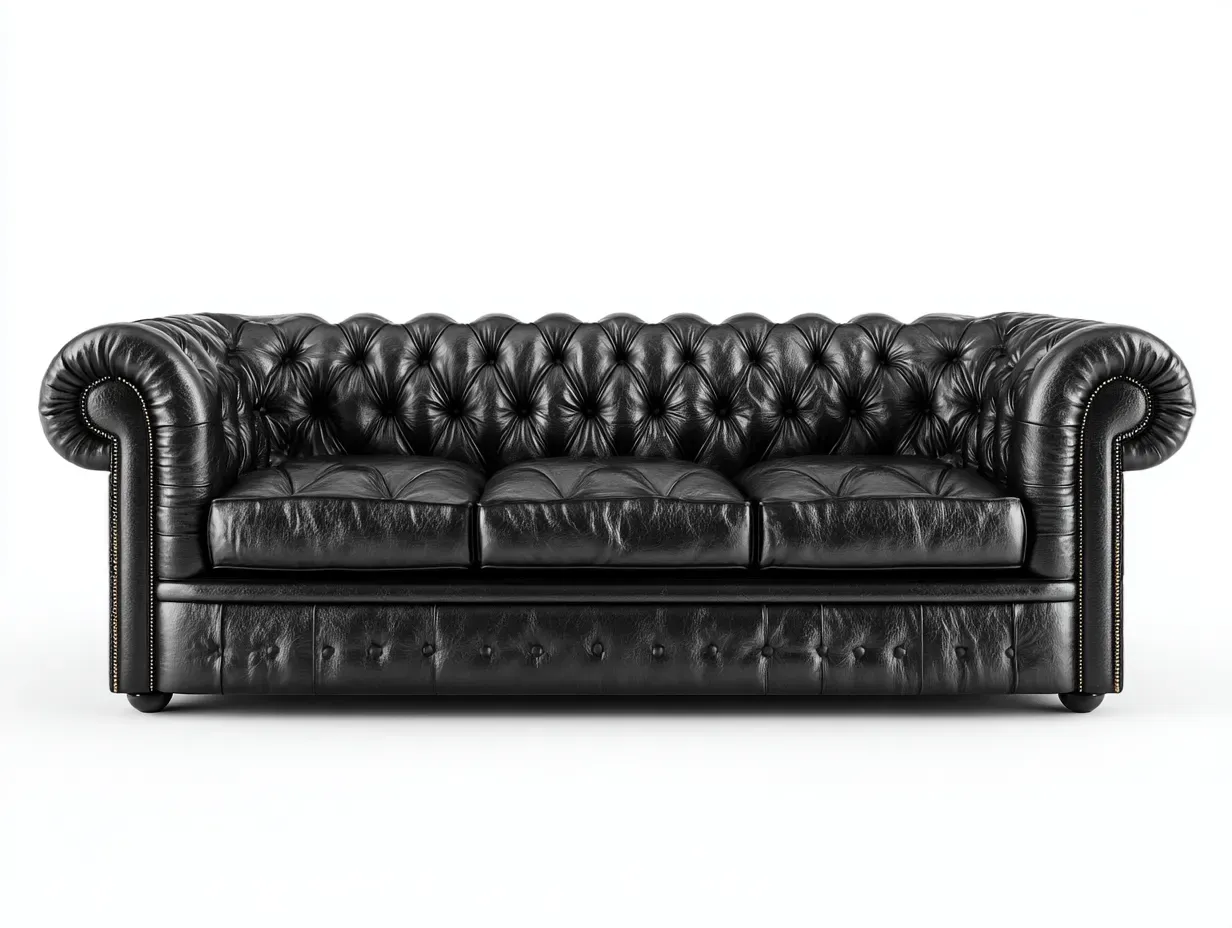 Canapé 3 places - cuir synthétique-bois - 235 x 98 x 86 cm - noir - style chesterfield-Rinararoom