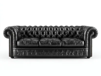 Canapé 3 places - cuir synthétique-bois - 235 x 98 x 86 cm - noir - style chesterfield-Rinararoom