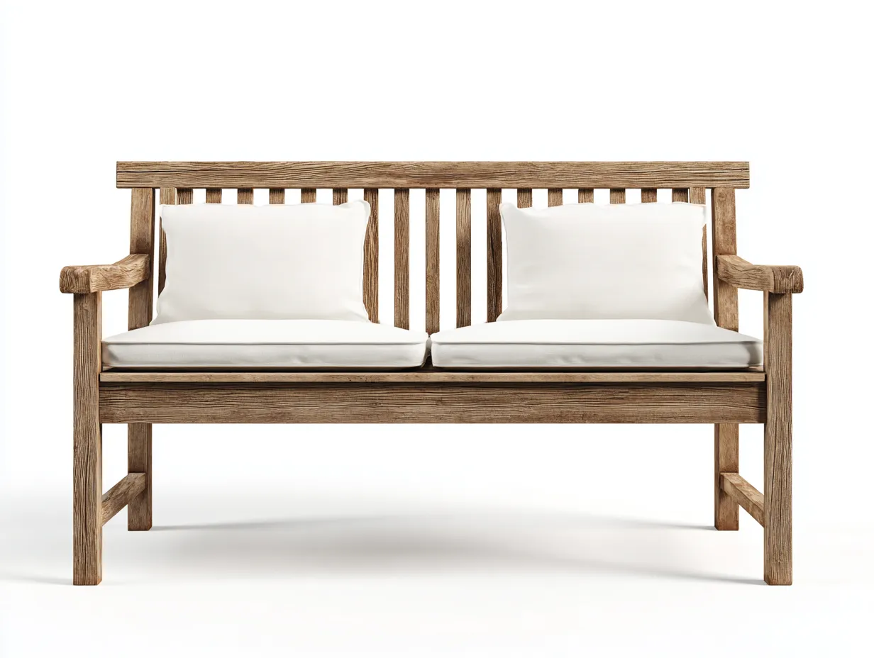 Banc de jardin-bois-tissu-140x68x92 cm-marron-blanc cassé-style classique naturel-Rinararoom