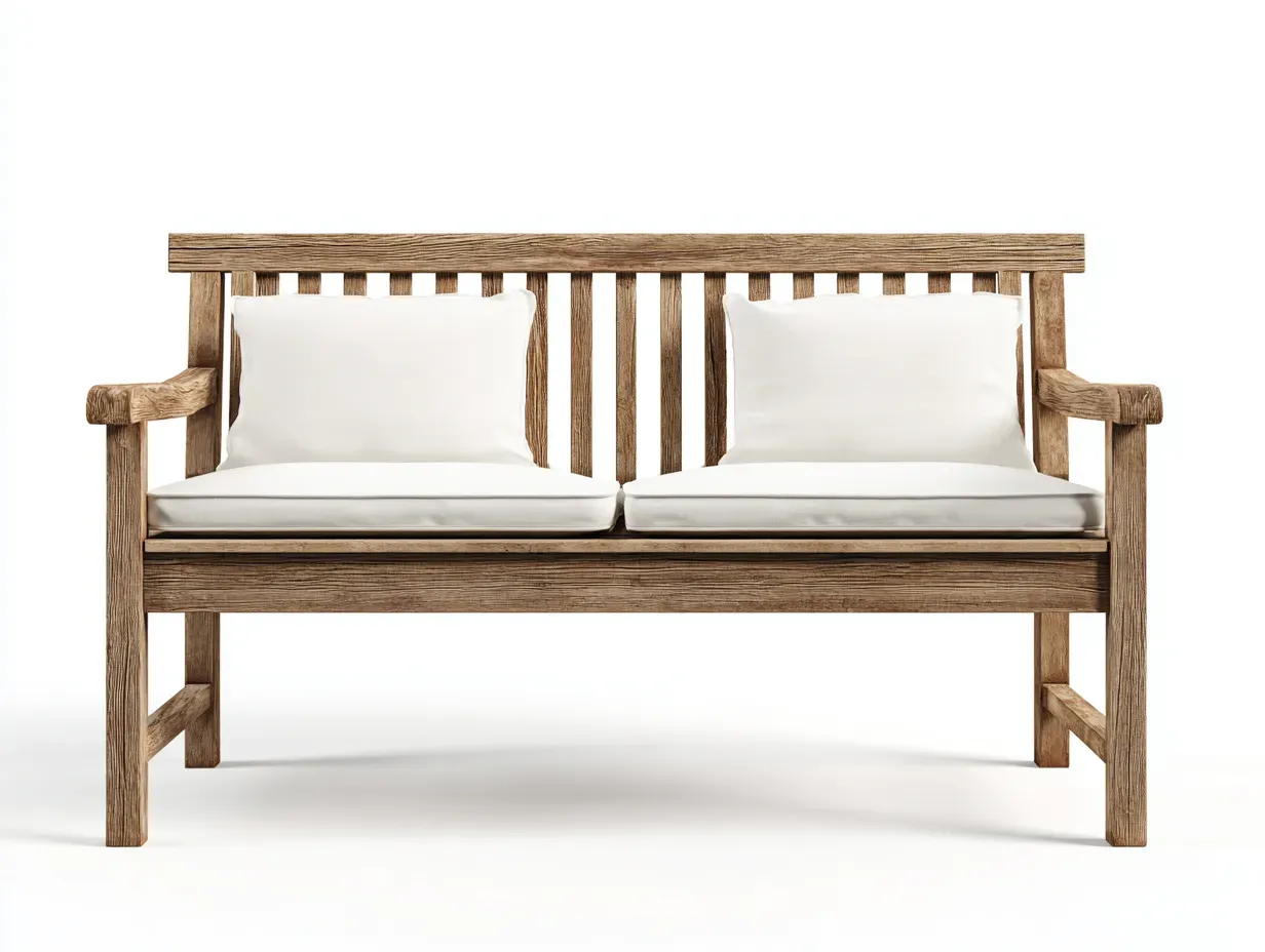 Banc de jardin-bois-tissu-140x68x92 cm-marron-blanc cassé-style classique naturel-Rinararoom