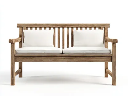 Banc de jardin-bois-tissu-140x68x92 cm-marron-blanc cassé-style classique naturel-Rinararoom