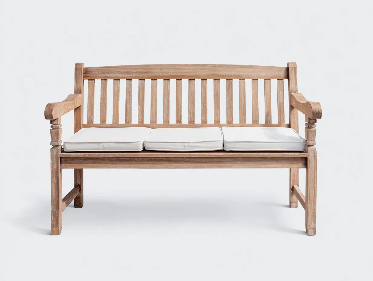 Banc de jardin-bois-tissu-145x70x95 cm-marron clair-blanc-style classique naturel-Rinararoom