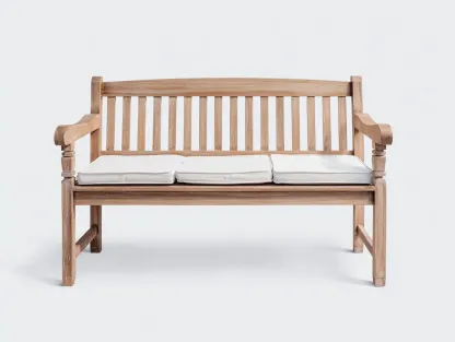 Banc de jardin-bois-tissu-145x70x95 cm-marron clair-blanc-style classique naturel-Rinararoom