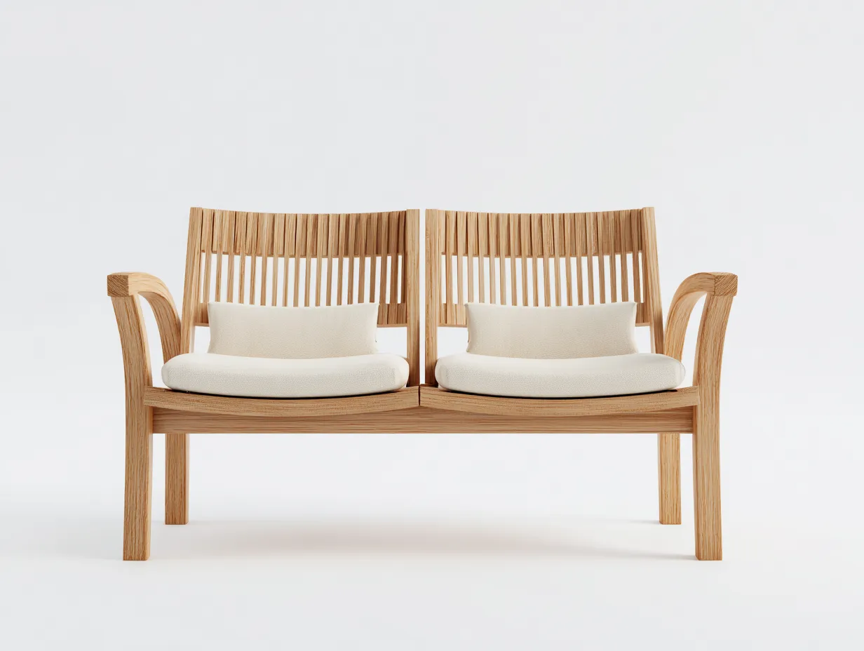 Banc de jardin-bois-tissu-128x62x88 cm-marron-beige-style moderne-Rinararoom