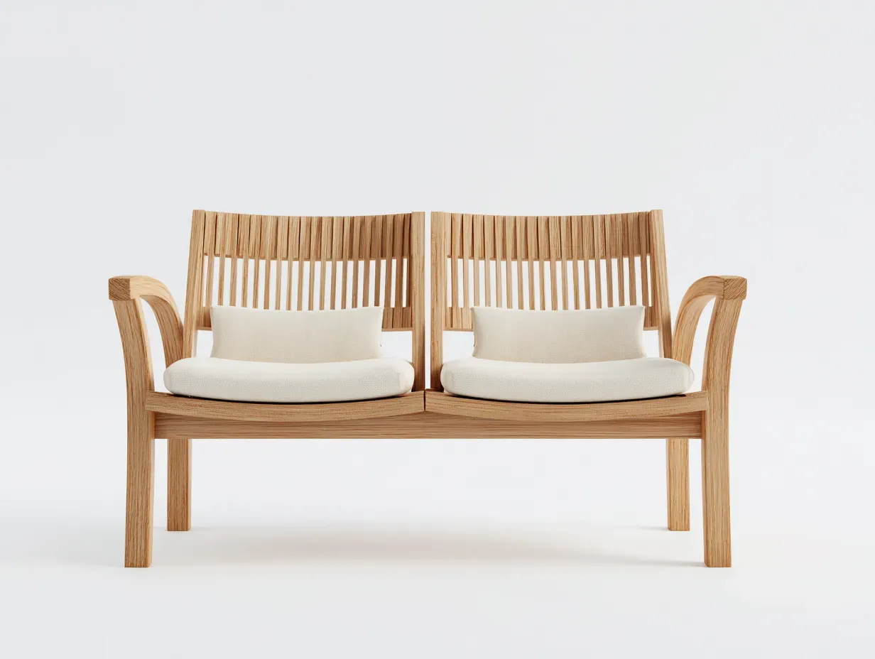 Banc de jardin-bois-tissu-128x62x88 cm-marron-beige-style moderne-Rinararoom