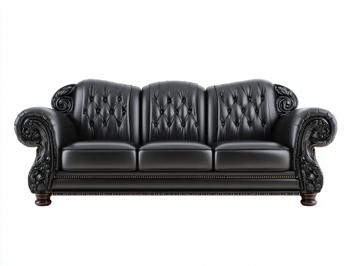 Canapé 3 places - cuir synthétique-bois - 228 x 96 x 88 cm - noir - style classique-Rinararoom