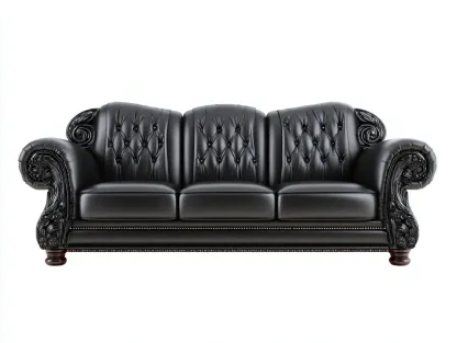 Canapé 3 places - cuir synthétique-bois - 228 x 96 x 88 cm - noir - style classique-Rinararoom