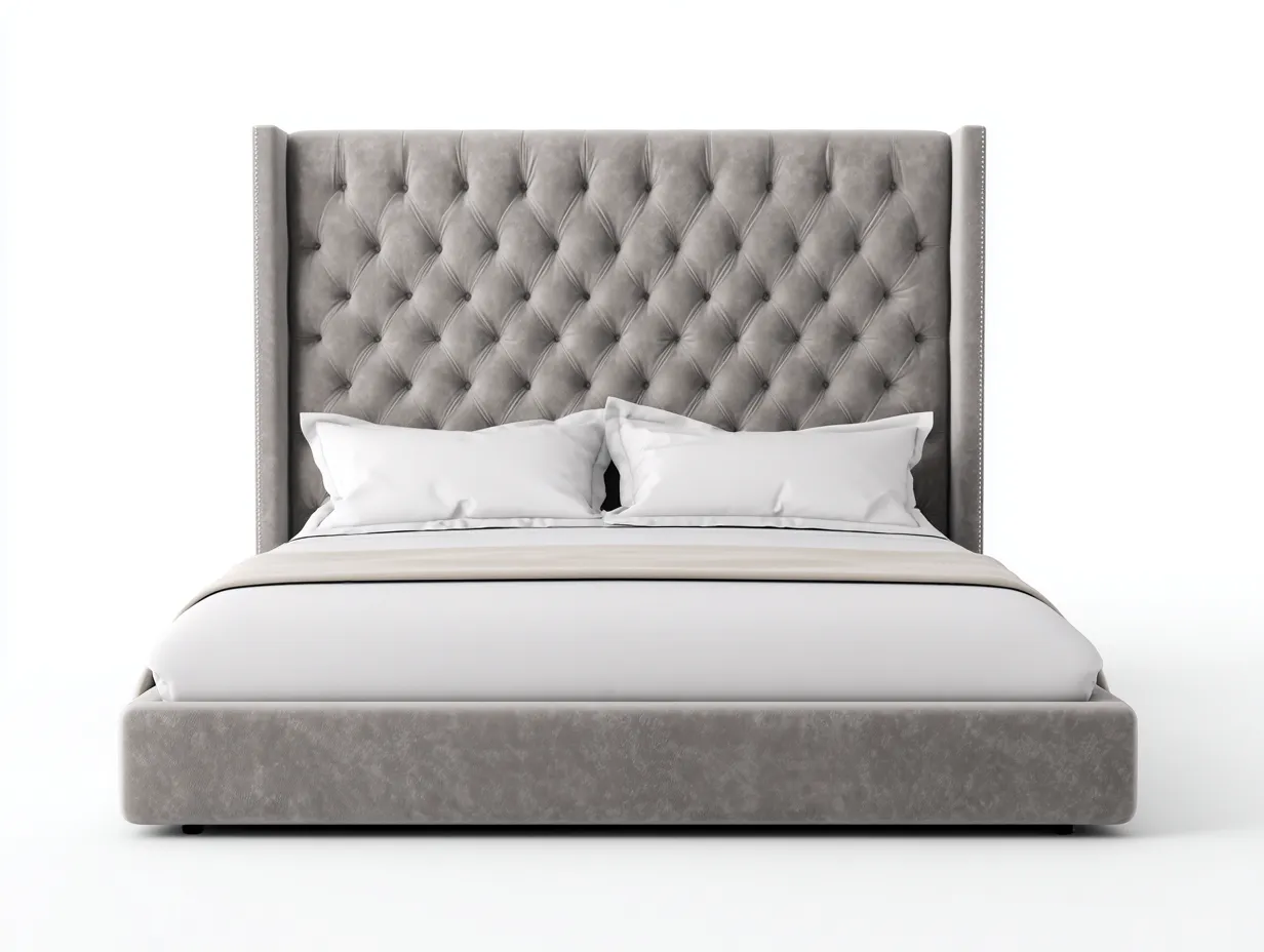 Lit double - Bois-Tissu-Métal - 220 x 186 x 140 cm - Beige - Style classique-Zalahahaus