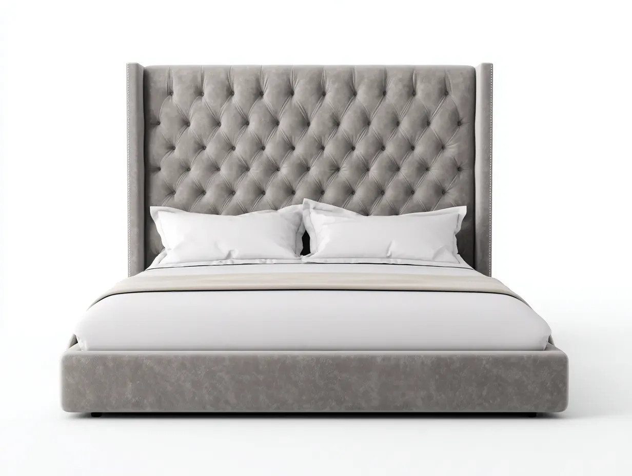 Lit double - Bois-Tissu-Métal - 220 x 186 x 140 cm - Beige - Style classique-Zalahahaus