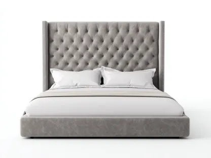 Lit double - Bois-Tissu-Métal - 220 x 186 x 140 cm - Beige - Style classique-Zalahahaus