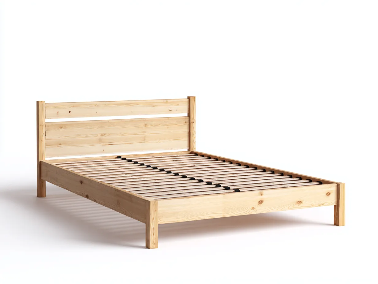 Lit double - Bois massif - 205 x 165 x 95 cm - Bois naturel - Style minimaliste-Zalahahaus