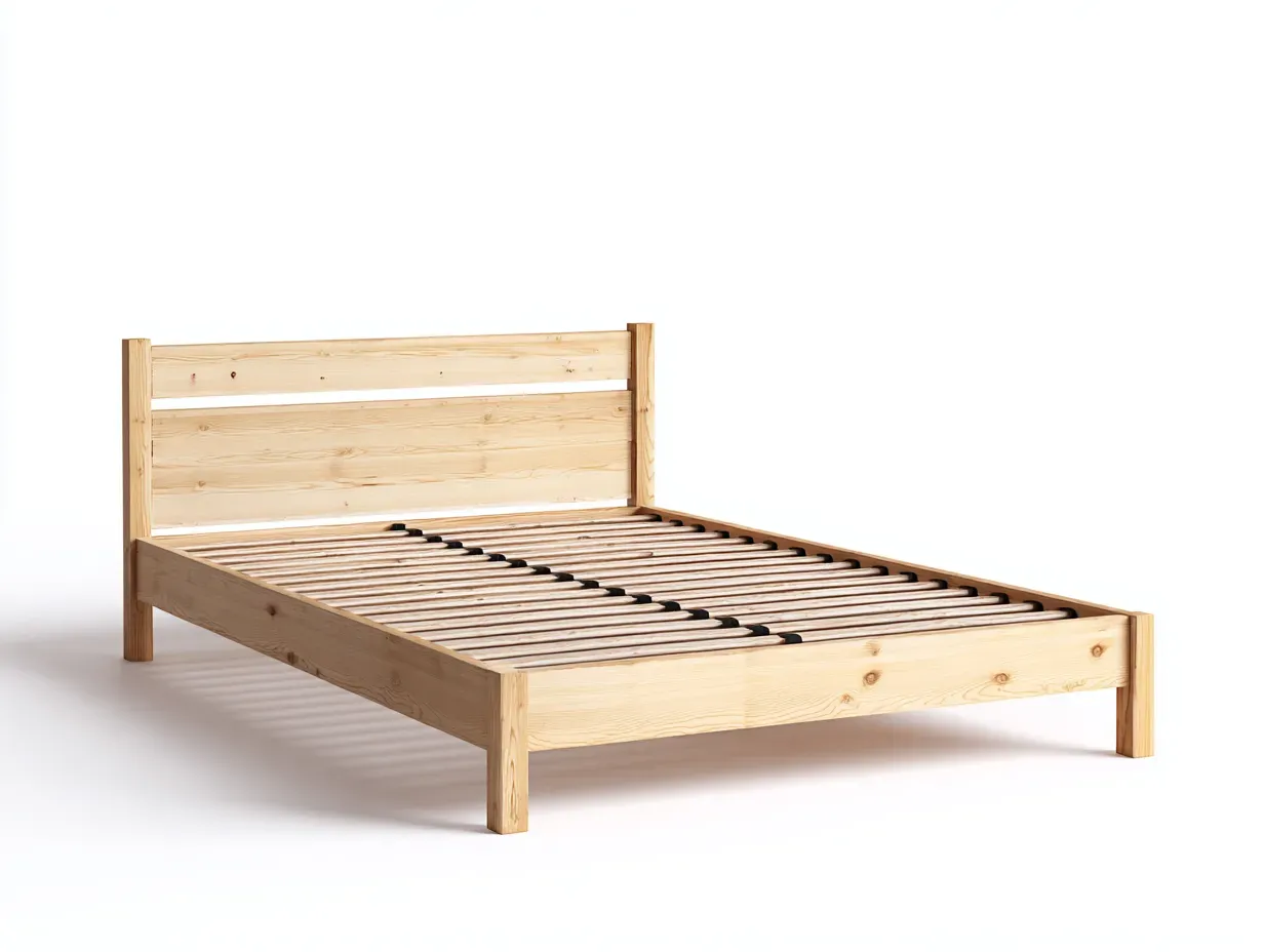 Lit double - Bois massif - 205 x 165 x 95 cm - Bois naturel - Style minimaliste-Zalahahaus