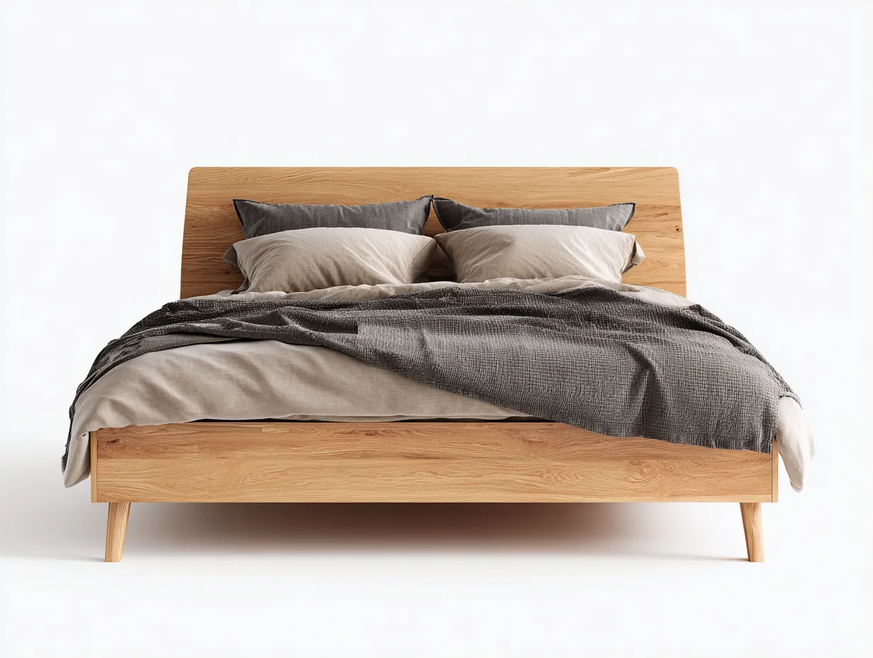 Lit double - Bois massif - 210 x 172 x 98 cm - Bois naturel - Style moderne-Zalahahaus