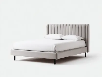 Lit double - Bois-Tissu-Métal - 204 x 166 x 112 cm - Beige - Style moderne-Zalahahaus