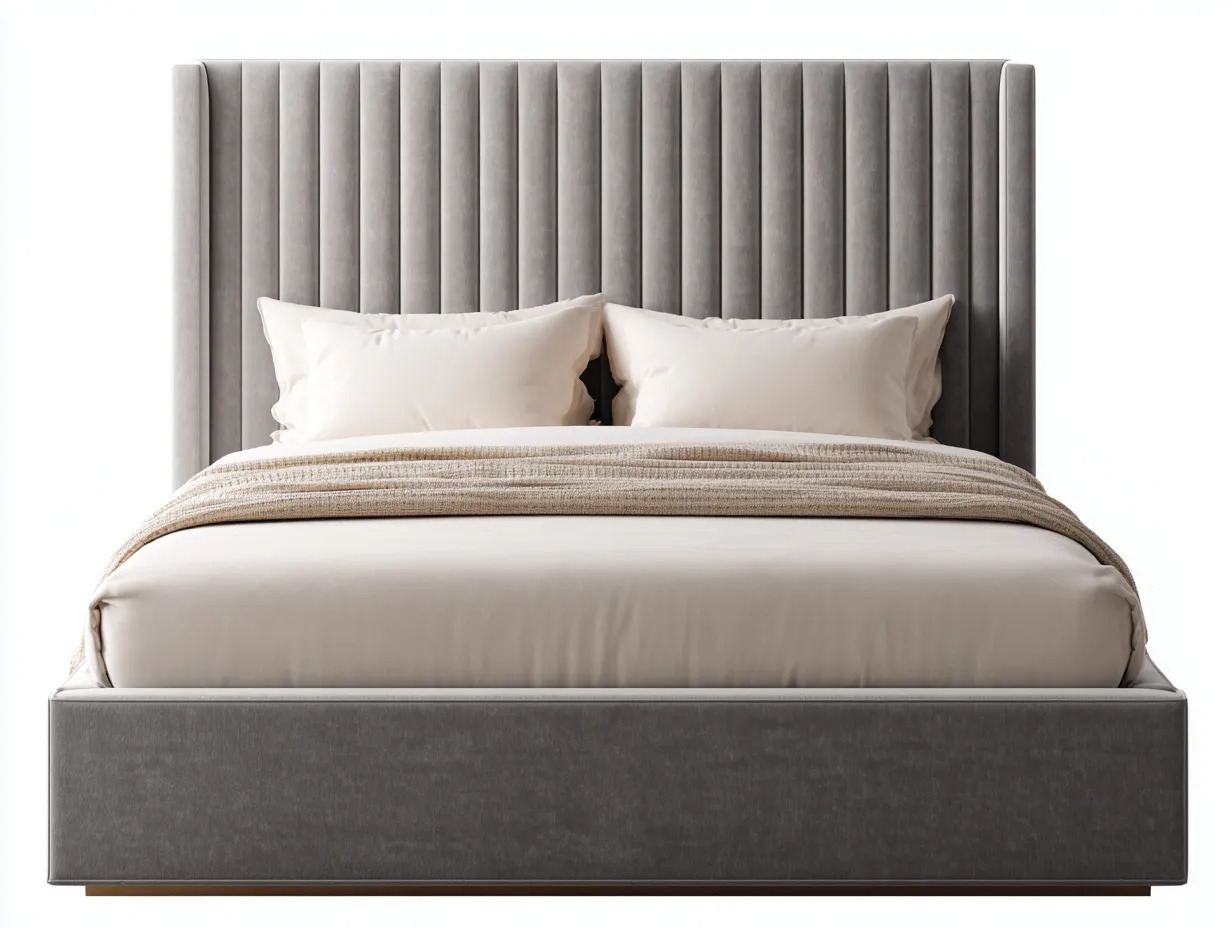 Lit double - Bois-Tissu - 218 x 185 x 135 cm - Gris - Style contemporain-Zalahahaus