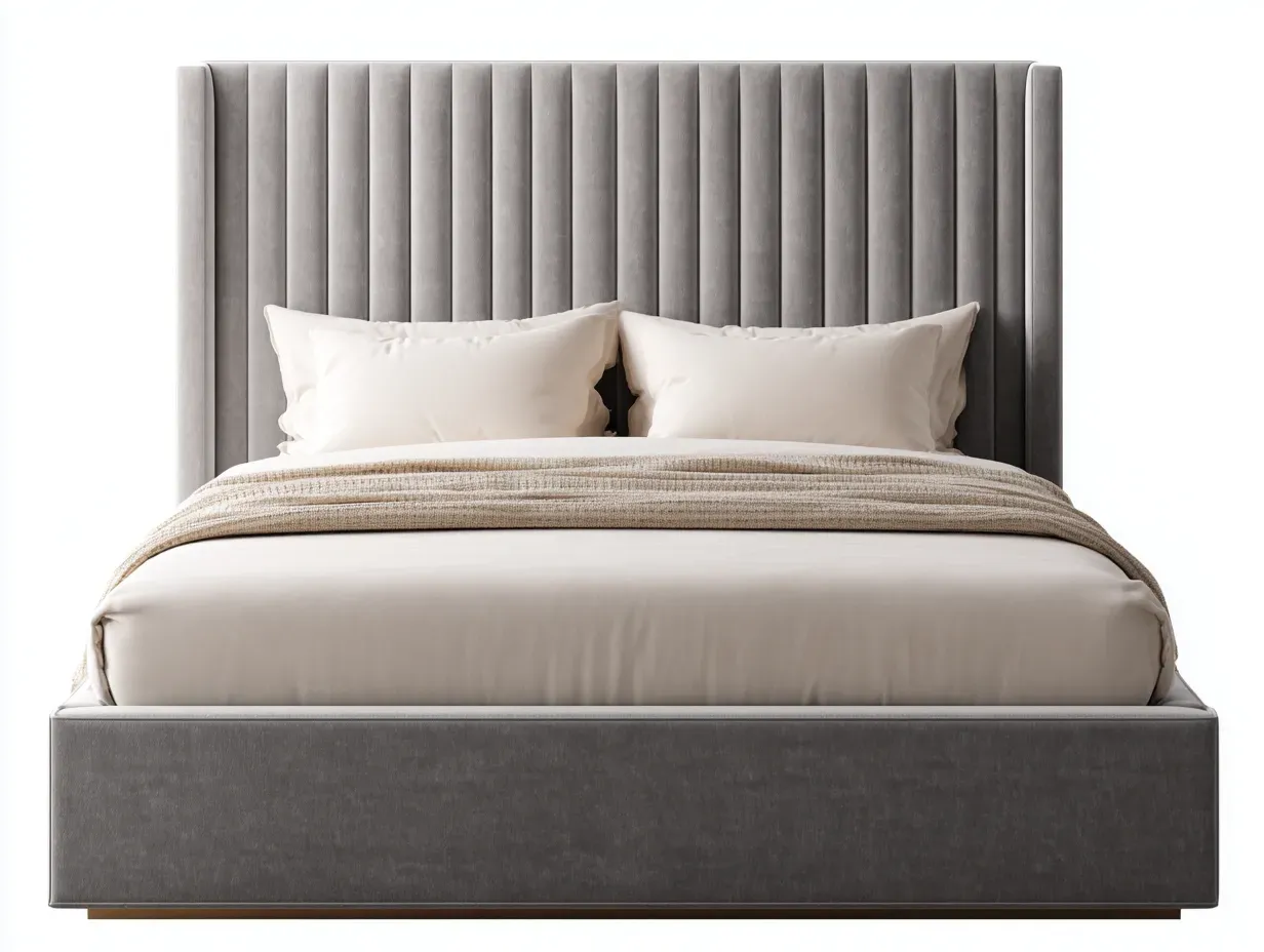 Lit double - Bois-Tissu - 218 x 185 x 135 cm - Gris - Style contemporain-Zalahahaus