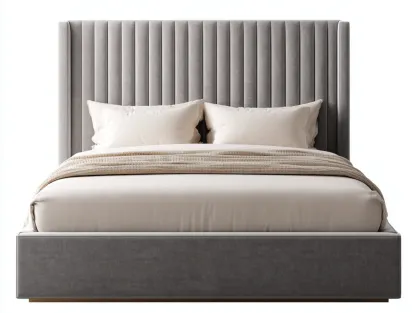 Lit double - Bois-Tissu - 218 x 185 x 135 cm - Gris - Style contemporain-Zalahahaus