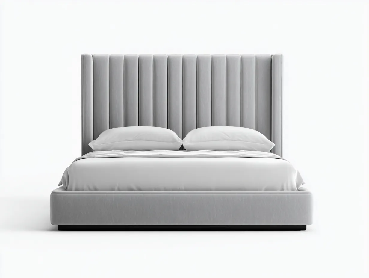 Lit double - Bois-Tissu - 210 x 176 x 130 cm - Gris clair - Style moderne-Zalahahaus