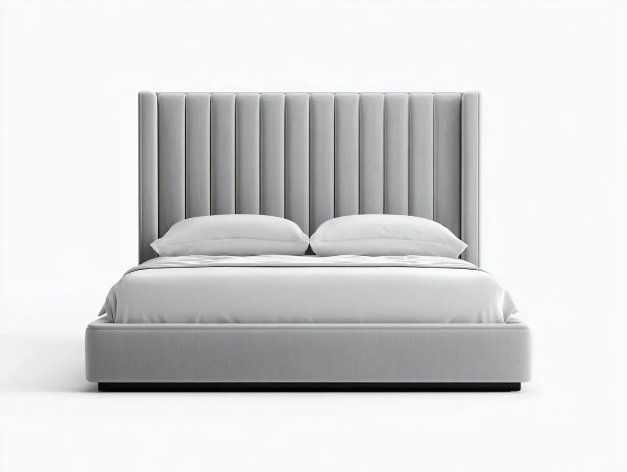 Lit double - Bois-Tissu - 210 x 176 x 130 cm - Gris clair - Style moderne-Zalahahaus