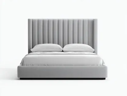 Lit double - Bois-Tissu - 210 x 176 x 130 cm - Gris clair - Style moderne-Zalahahaus