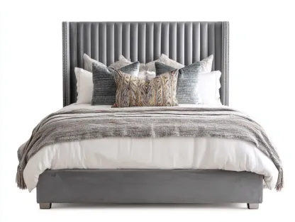 Lit double - Bois-Tissu - 212 x 178 x 140 cm - Gris - Style moderne-Zalahahaus