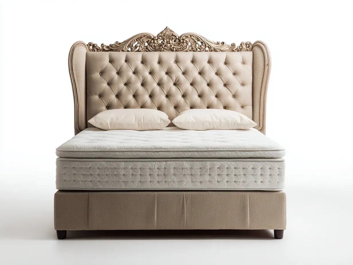 Lit double - Bois-Tissu - 215 x 180 x 145 cm - Beige - Style classique-Zalahahaus