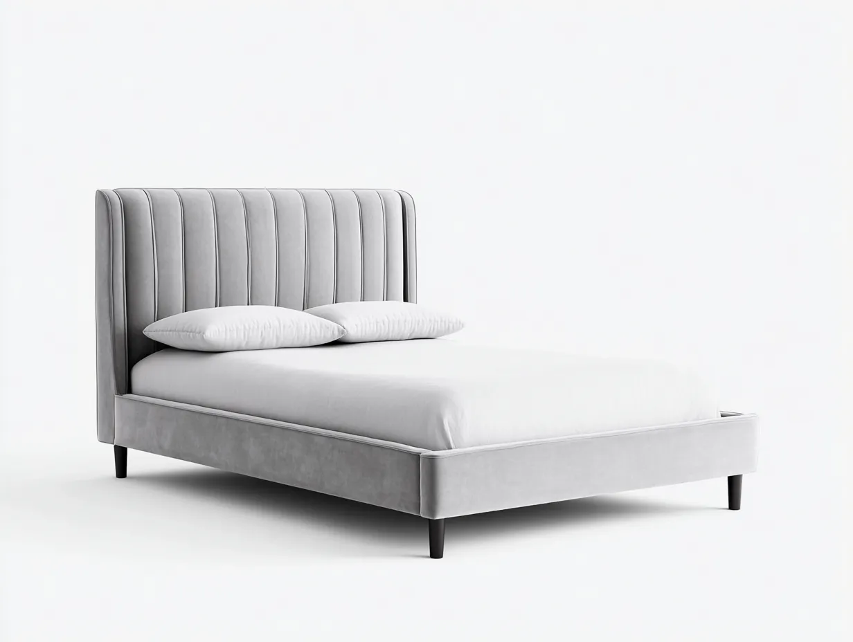 Lit double - Bois-Tissu - 208 x 170 x 120 cm - Gris clair - Style moderne-Zalahahaus