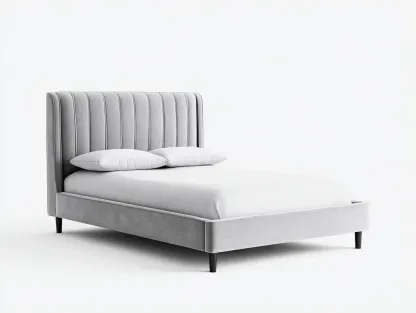 Lit double - Bois-Tissu - 208 x 170 x 120 cm - Gris clair - Style moderne-Zalahahaus