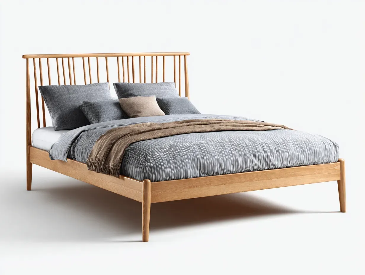 Lit double - Bois massif - 207 x 168 x 105 cm - Bois naturel - Style scandinave-Zalahahaus