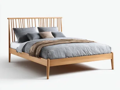 Lit double - Bois massif - 207 x 168 x 105 cm - Bois naturel - Style scandinave-Zalahahaus