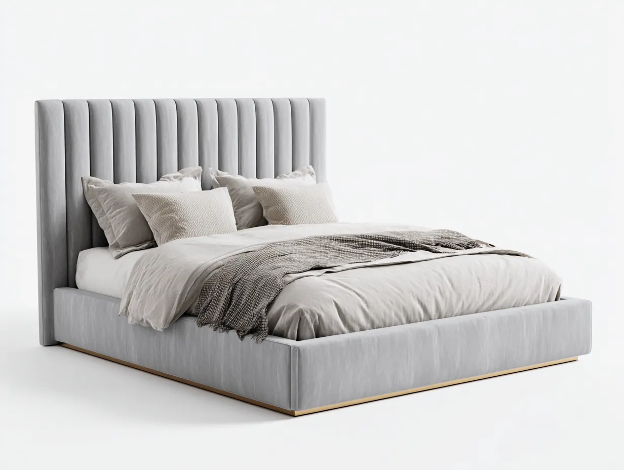 Lit double - Bois-Tissu - 216 x 182 x 132 cm - Gris clair - Style moderne-Zalahahaus