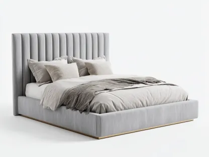 Lit double - Bois-Tissu - 216 x 182 x 132 cm - Gris clair - Style moderne-Zalahahaus