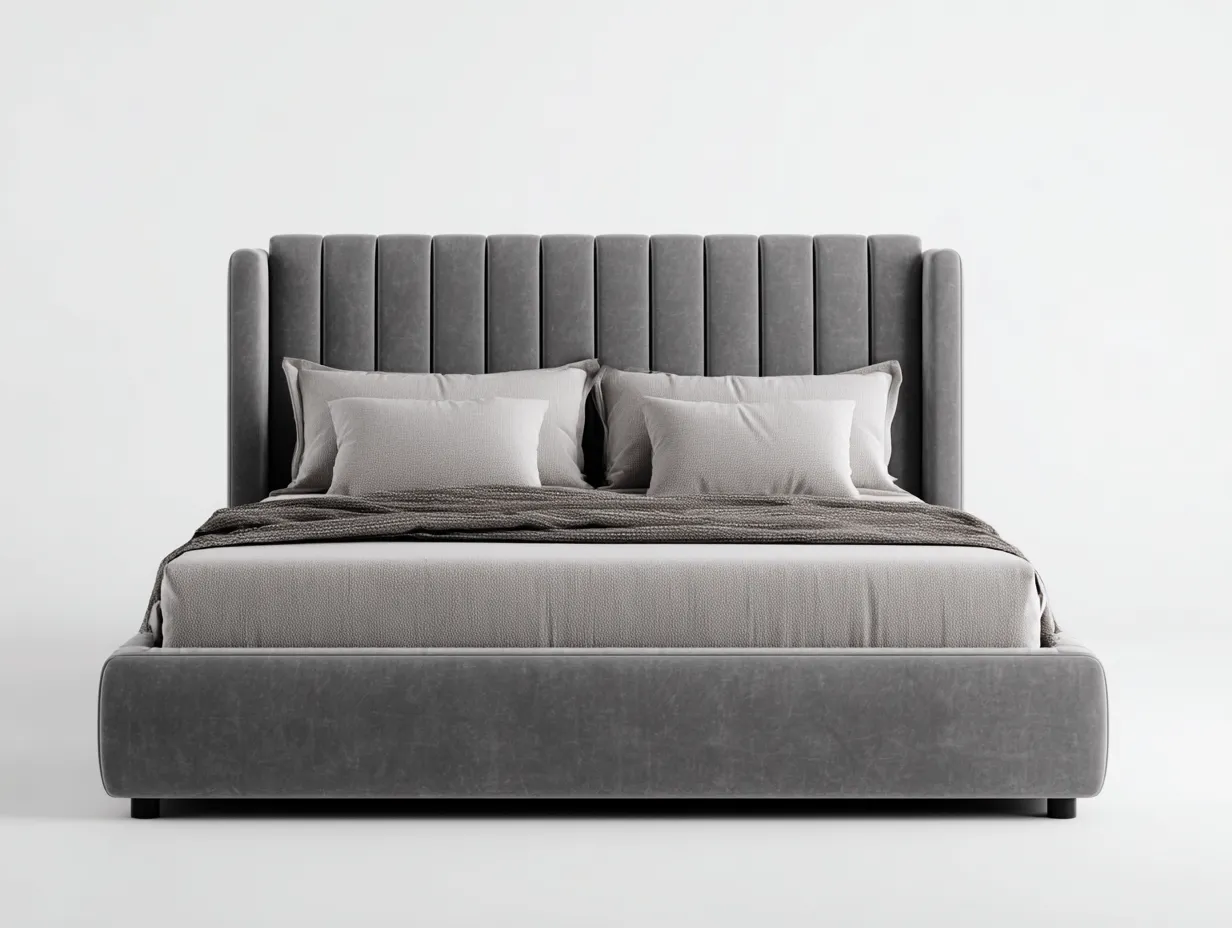 Lit double - Bois-Tissu - 220 x 190 x 135 cm - Gris foncé - Style moderne-Zalahahaus