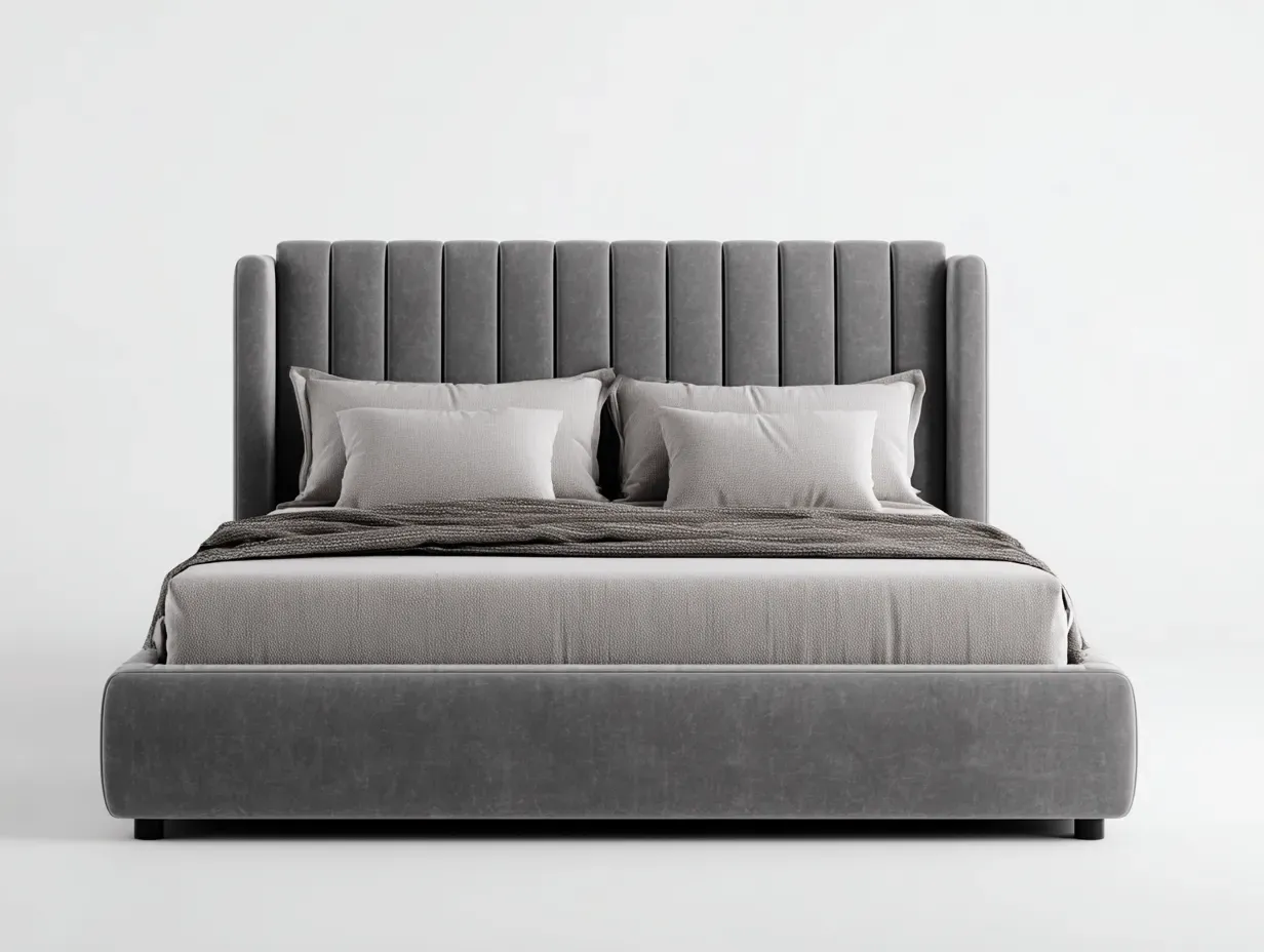 Lit double - Bois-Tissu - 220 x 190 x 135 cm - Gris foncé - Style moderne-Zalahahaus
