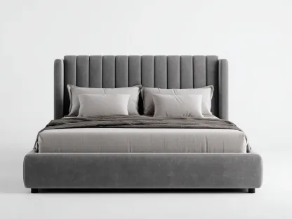 Lit double - Bois-Tissu - 220 x 190 x 135 cm - Gris foncé - Style moderne-Zalahahaus