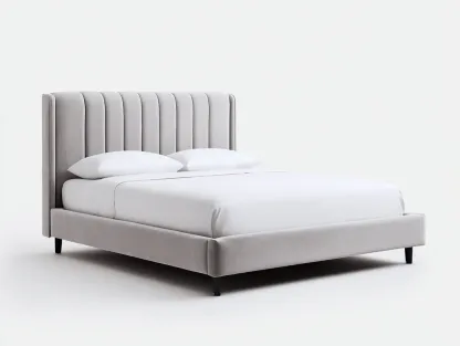 Lit double - Bois-Tissu-Métal - 206 x 168 x 115 cm - Gris clair - Style moderne-Zalahahaus