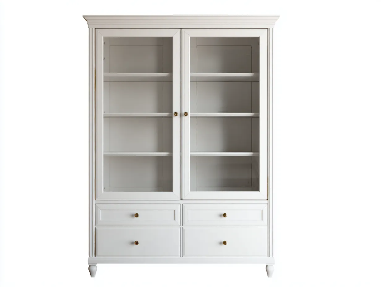 Vitrine-bois-verre-102 x 46 x 188 cm-blanc-style classique-Damoocorner