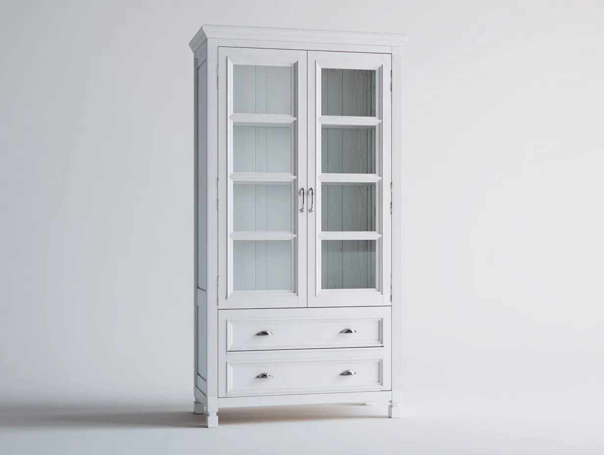 Vitrine-bois-verre-96 x 42 x 185 cm-blanc-style classique-Damoocorner