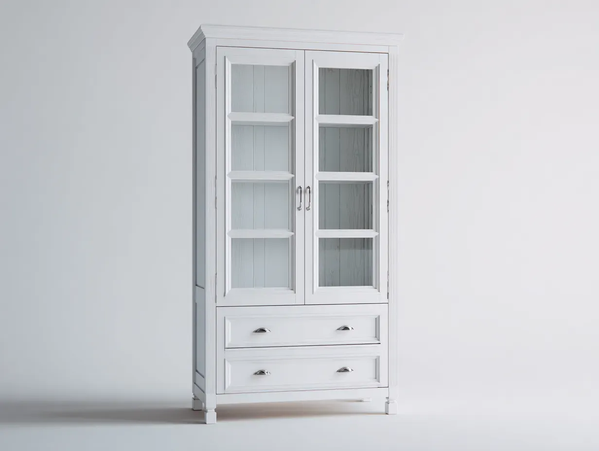 Vitrine-bois-verre-96 x 42 x 185 cm-blanc-style classique-Damoocorner