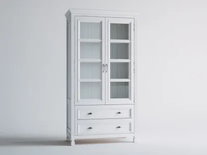 Vitrine-bois-verre-96 x 42 x 185 cm-blanc-style classique-Damoocorner